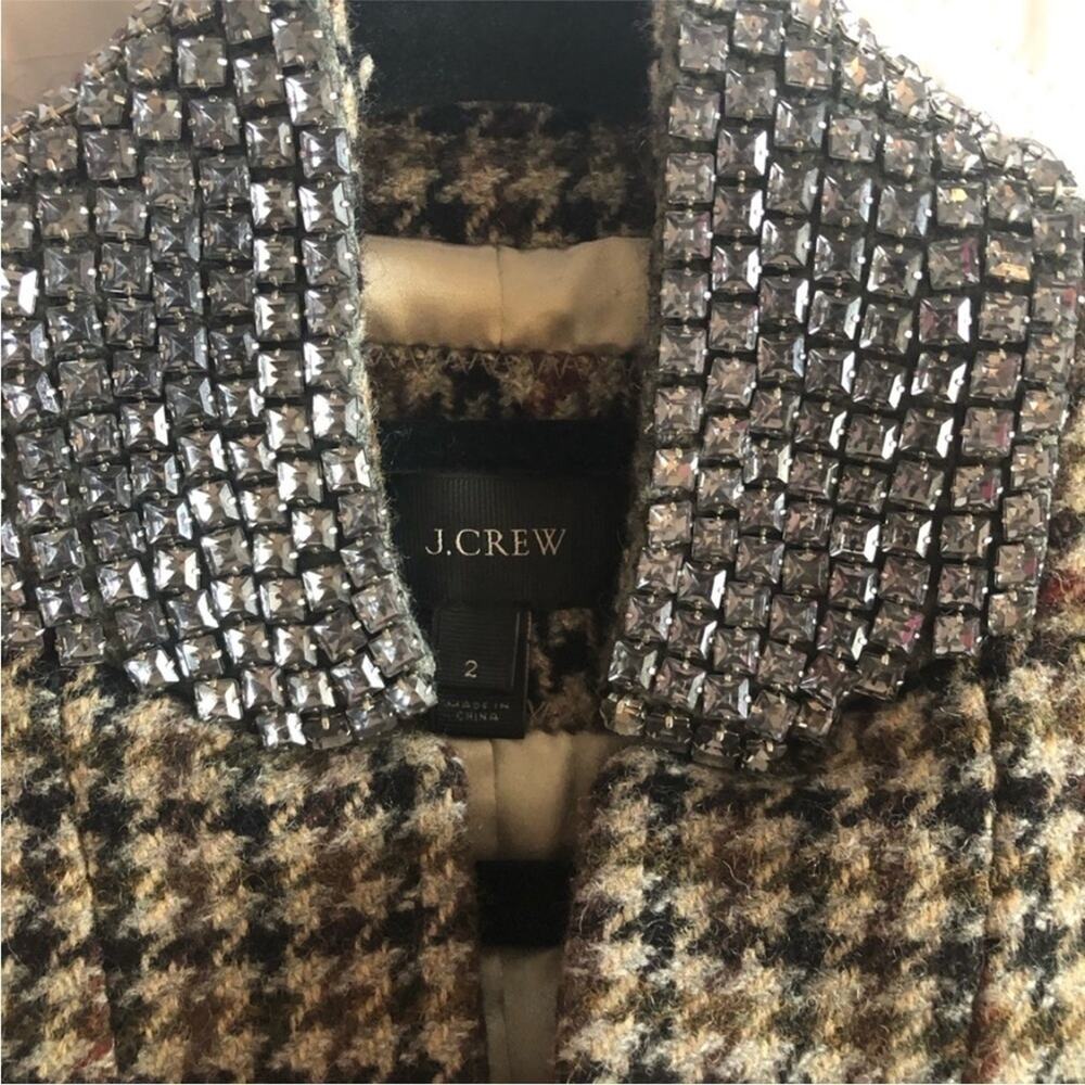 J.Crew Regent houndstooth embellished blazer jacket XS 2 jewel collar rhinestone - Picture 6 of 10